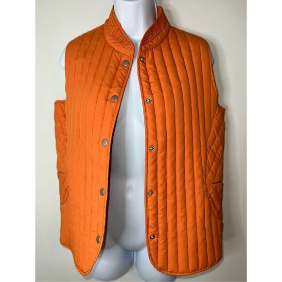 Women’s Orange Quilted Puff Button Vest - Picture 2 of 8